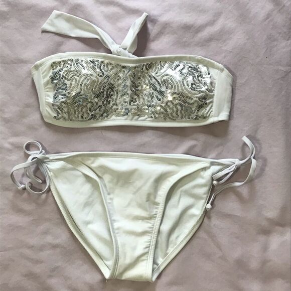 3/$25 XHILARATION Bandeau Top Bikini, Ivory  Size M - Picture 1 of 8